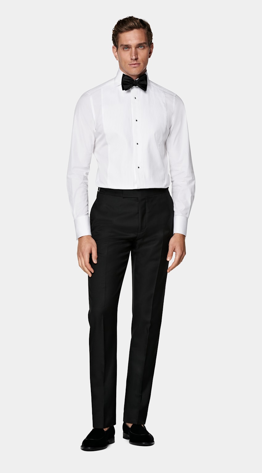 White Plisse Tailored Fit Tuxedo Shirt