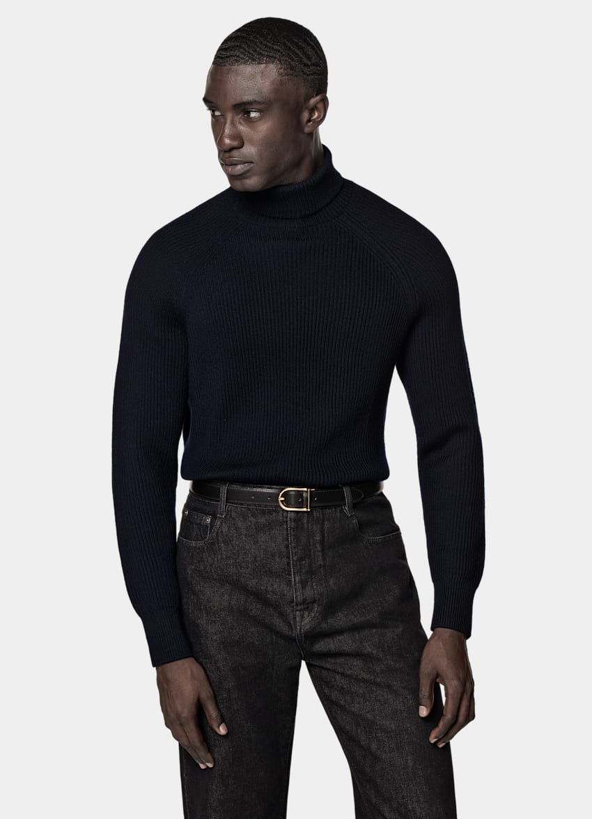 Navy Merino Ribbed Turtleneck