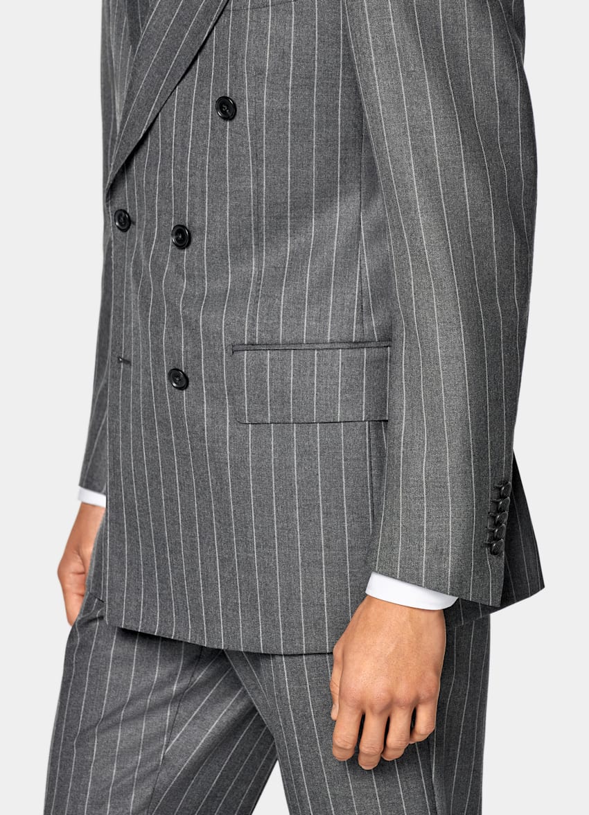 Mid Grey Striped Tailored Fit Milano Suit