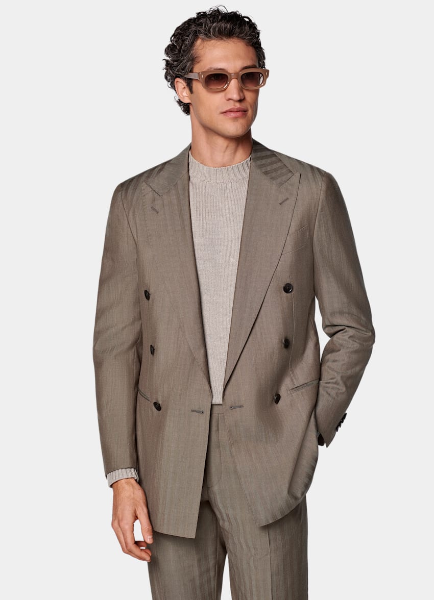 Taupe Herringbone Perennial Tailored Fit Havana Suit