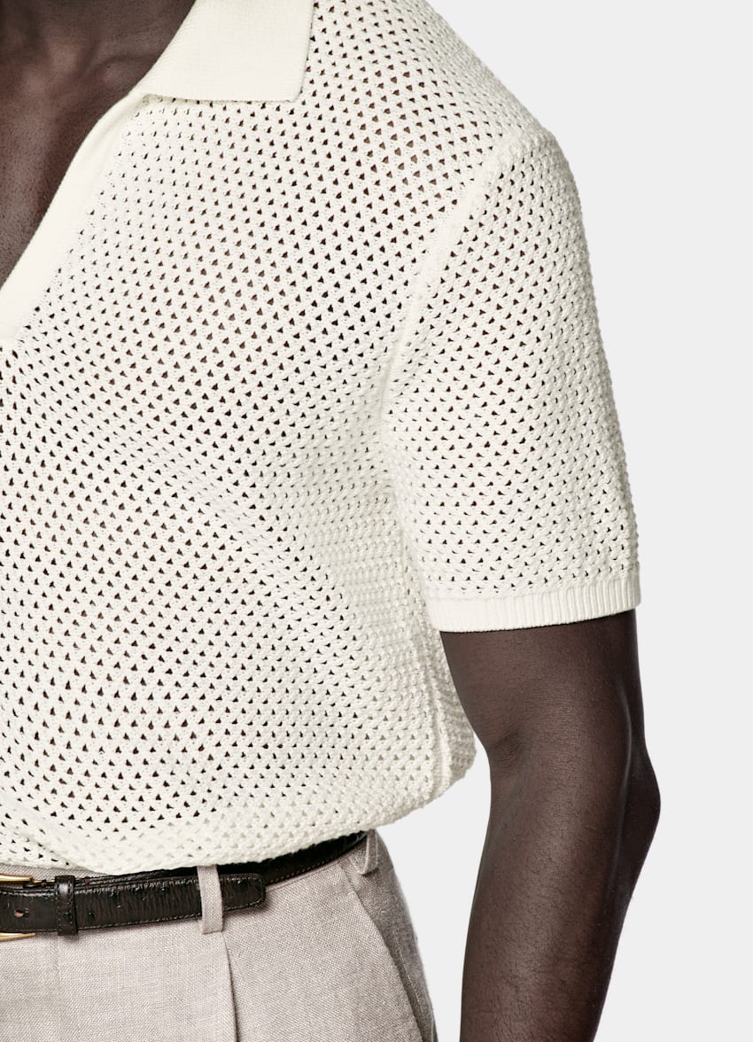 Off-White Crochet Buttonless Polo