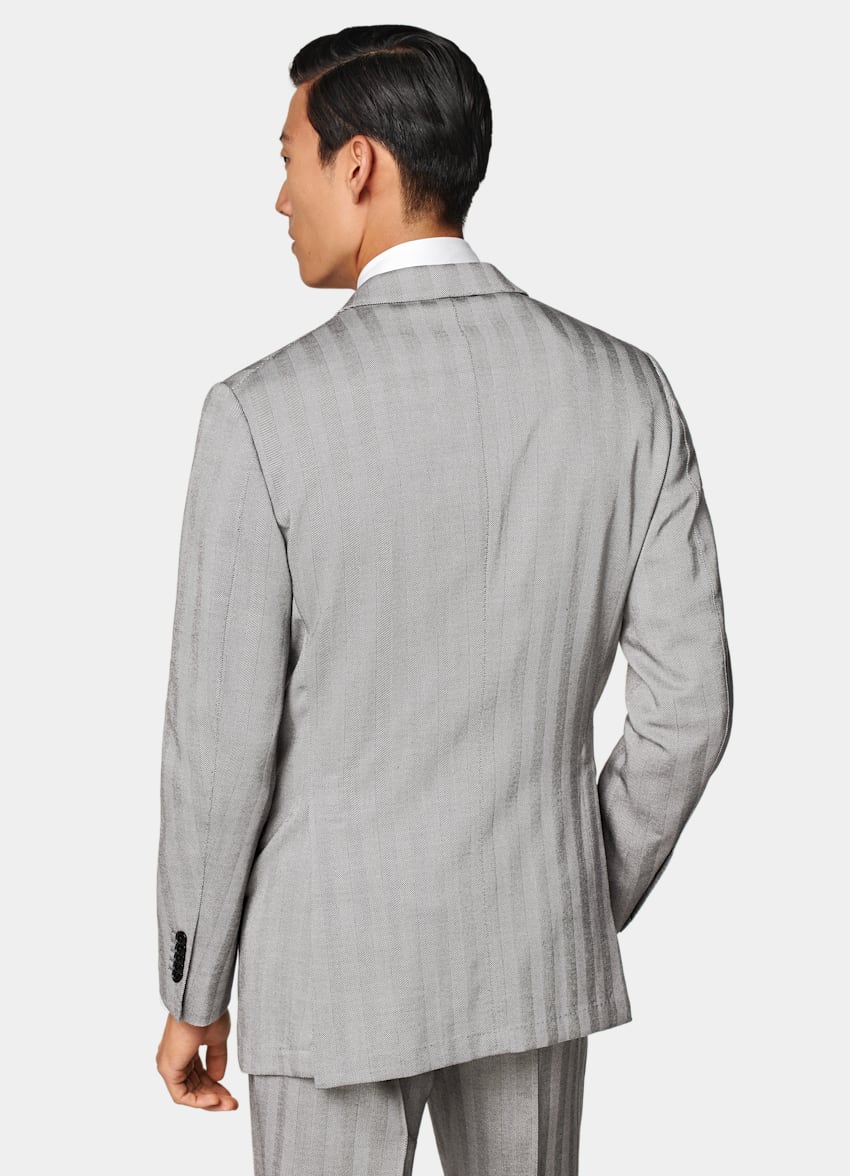 Grey Herringbone Tailored Fit Milano Suit