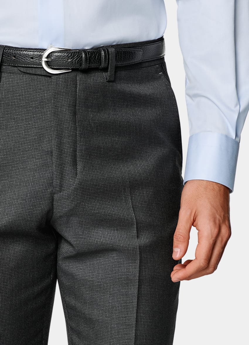 Dark Grey Houndstooth Tailored Fit Havana Suit