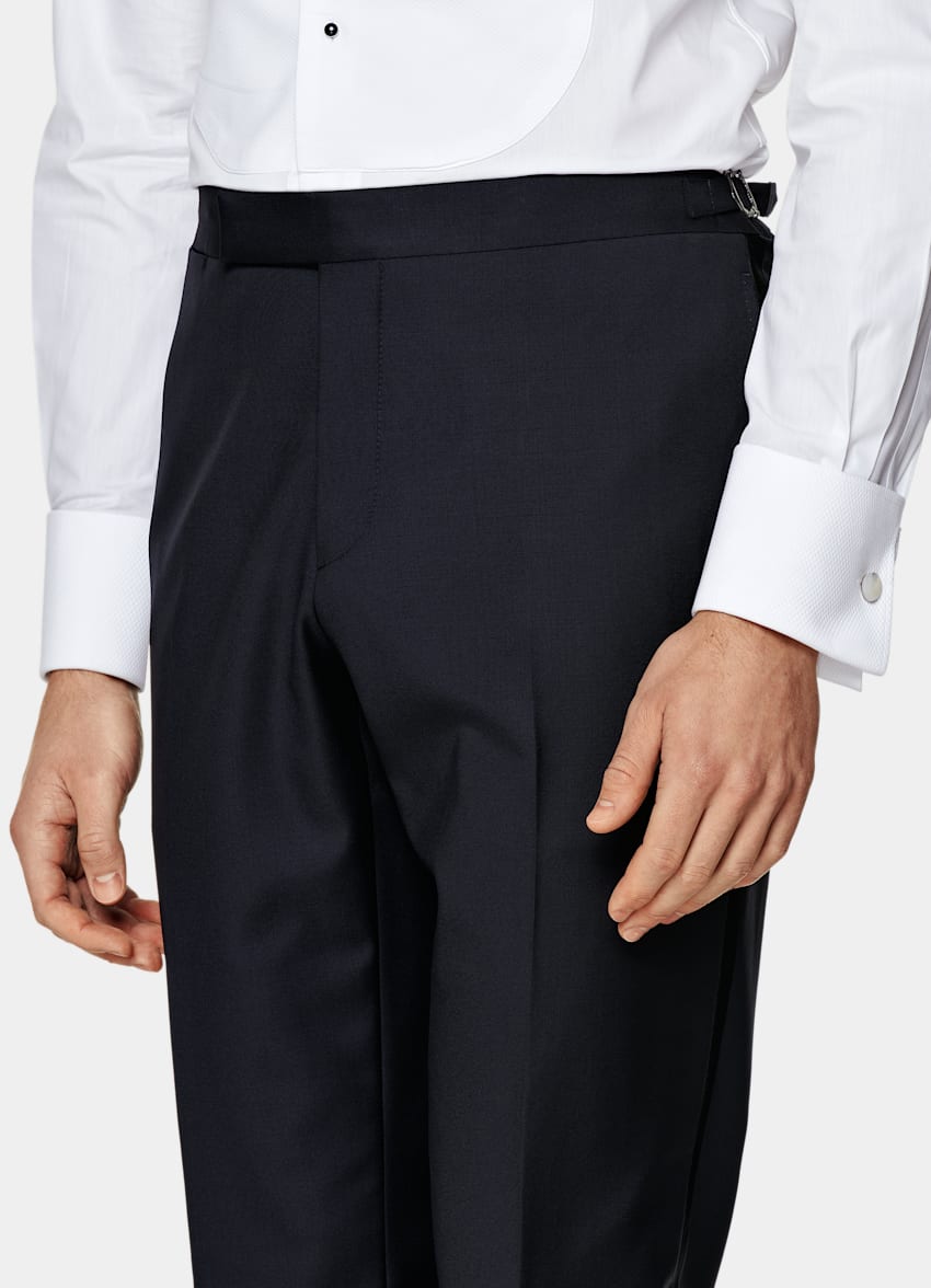 Navy Slim Leg Straight Tuxedo Pants