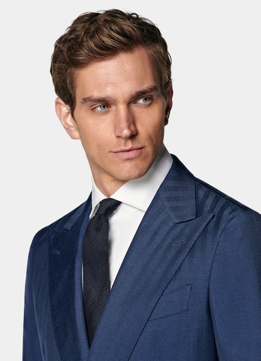Mid Blue Herringbone Perennial Tailored Fit Havana Suit