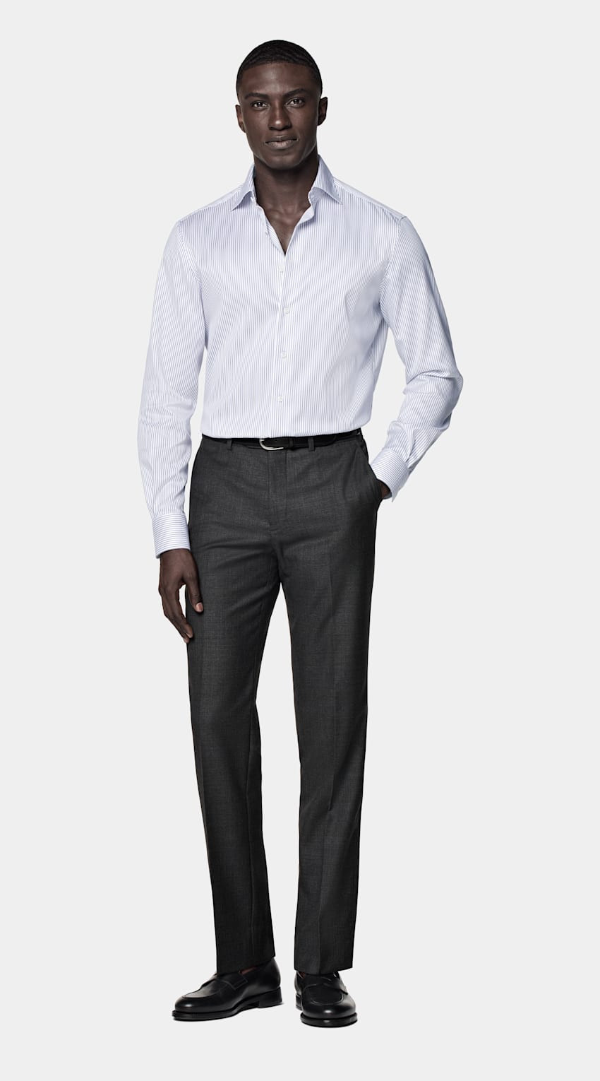 Navy Striped Twill Tailored Fit Shirt