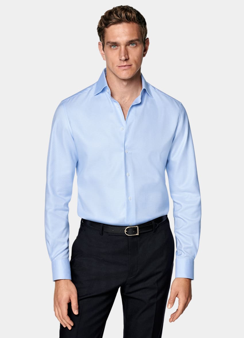Light Blue Houndstooth Houndstooth Tailored Fit Shirt