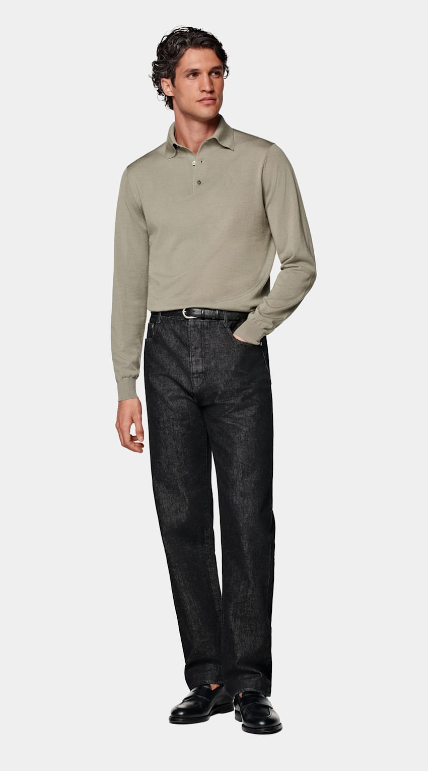Light Green Merino Long Sleeve Polo