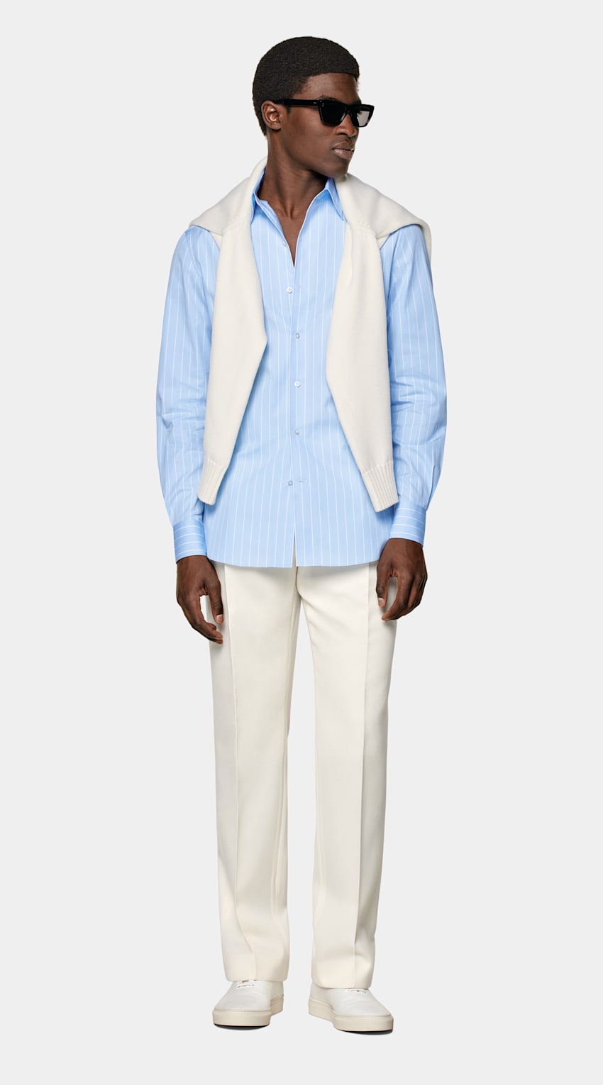 Light Blue Striped Tailored Fit Shirt