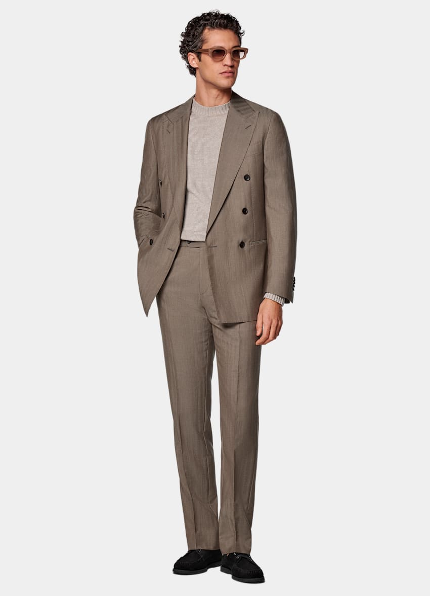 Taupe Herringbone Perennial Tailored Fit Havana Suit