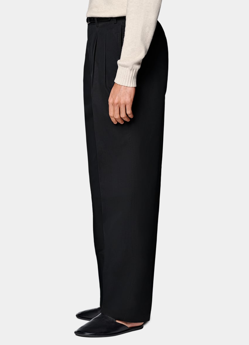 Black Wide Leg Straight Chinos