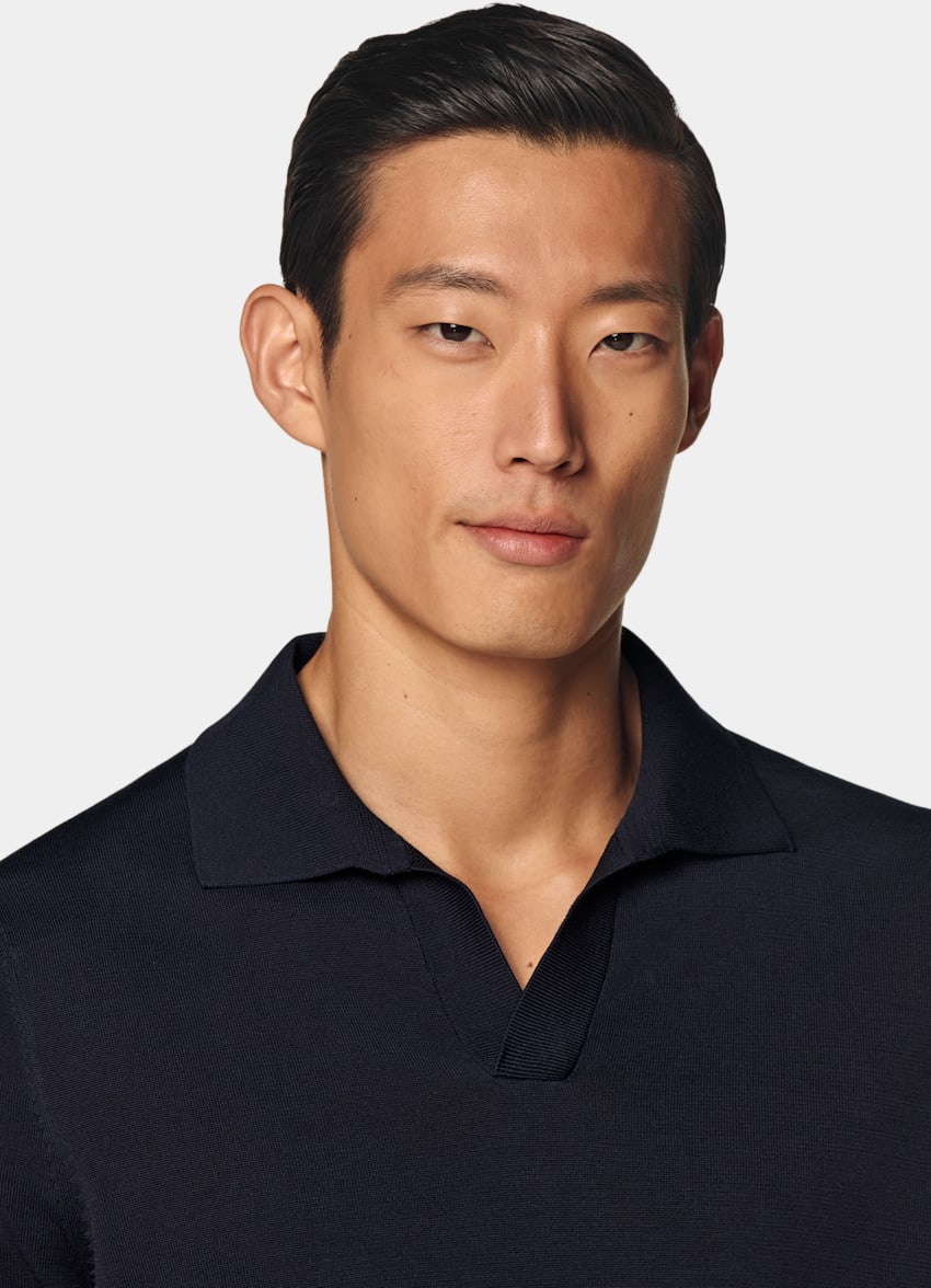 Navy Buttonless Polo