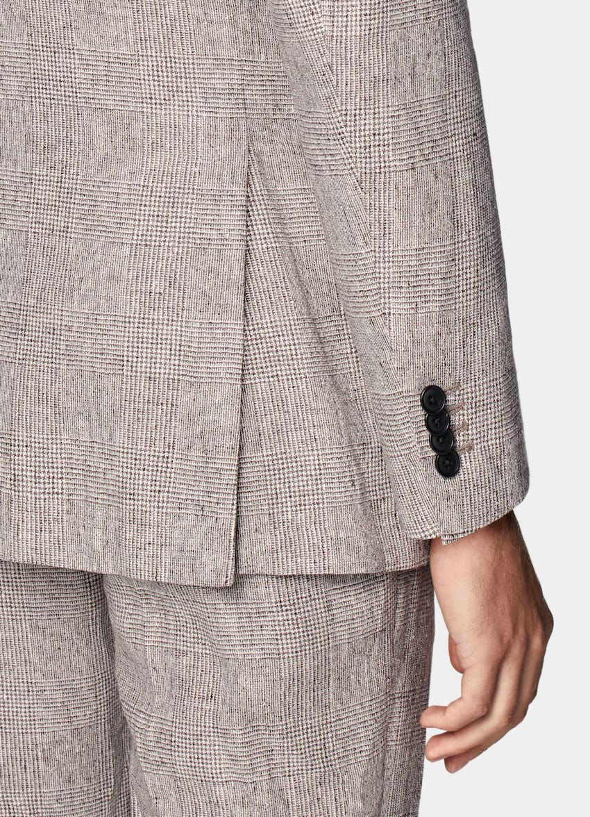 Light Taupe Checked Tailored Fit Havana Suit