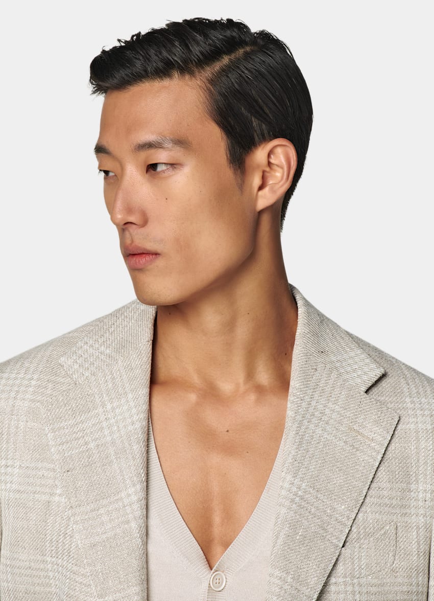 Sand Checked Relaxed Fit Roma Blazer