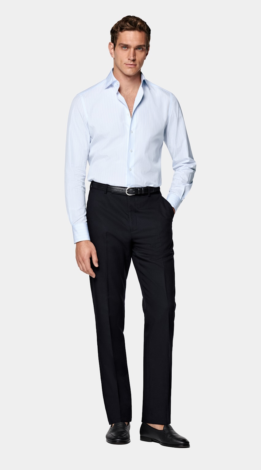Light Blue Striped Tailored Fit Shirt