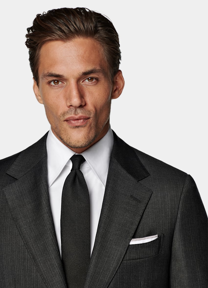 Dark Grey Striped Tailored Fit Milano Suit