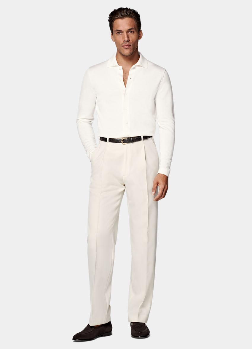 Off-White Merino Long Sleeve Polo Cardigan