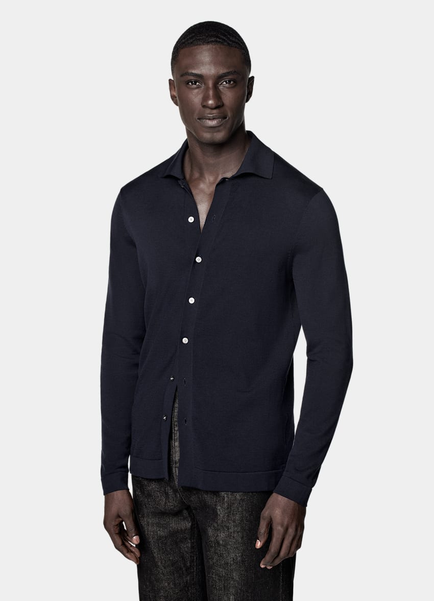 Navy Long Sleeve Polo Cardigan