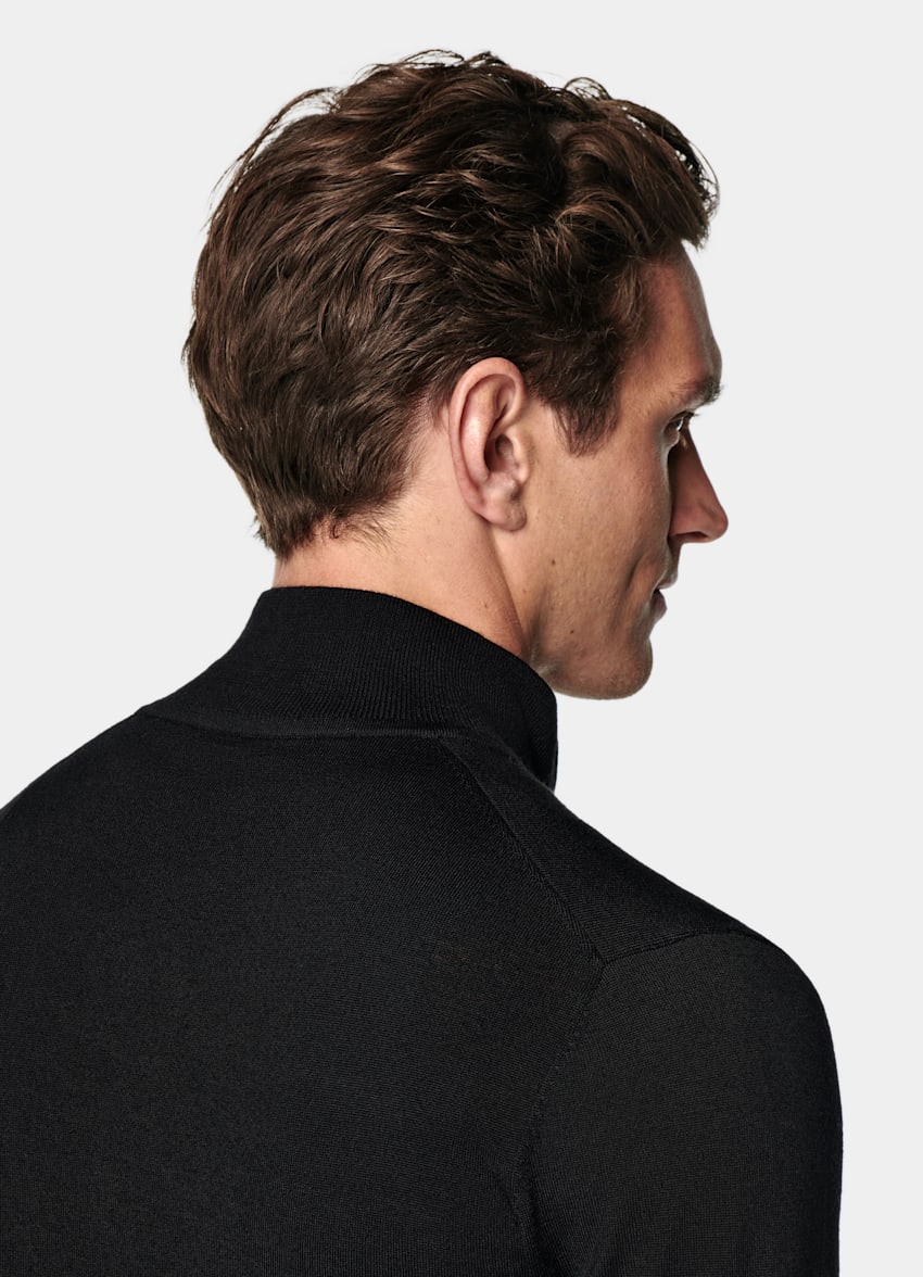 Black Merino Zip Cardigan