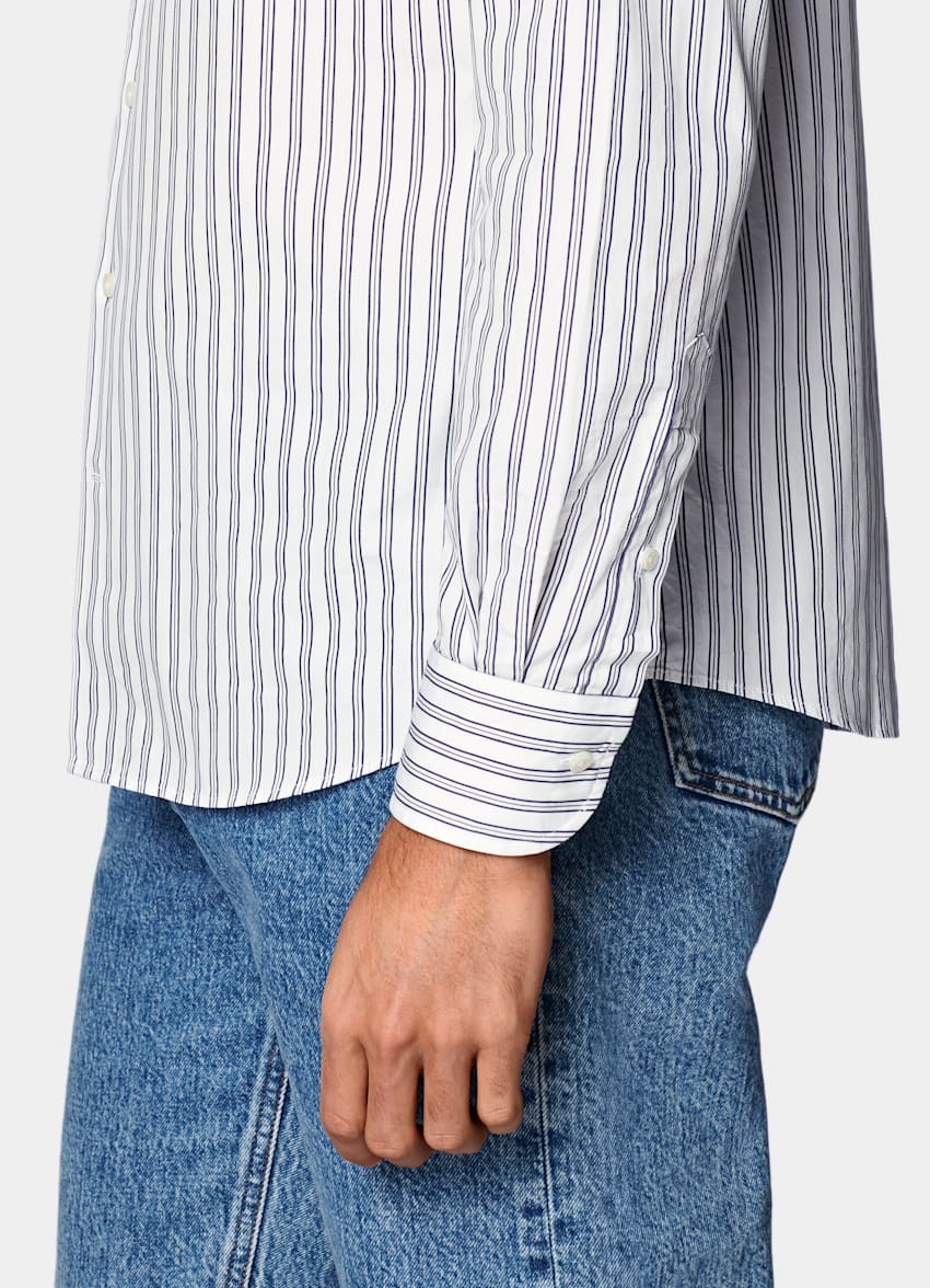 Navy Striped Slim Fit Shirt