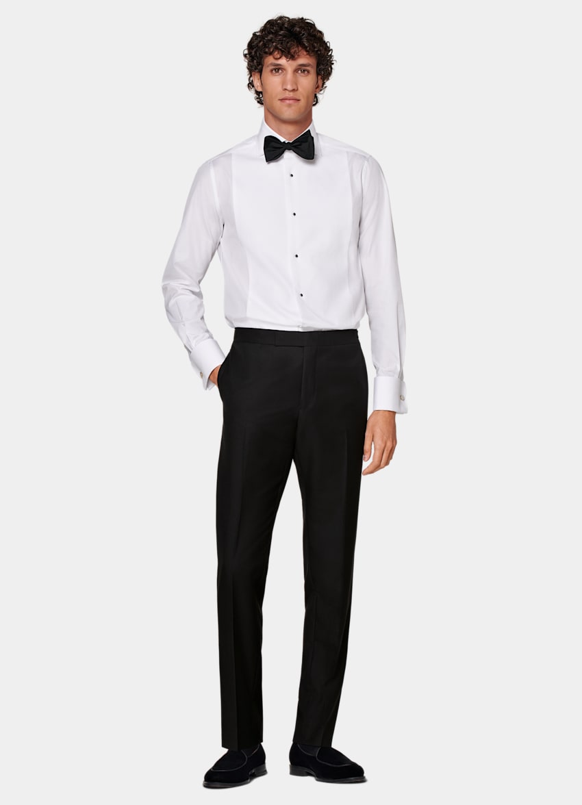 Black Slim Leg Straight Tuxedo Pants