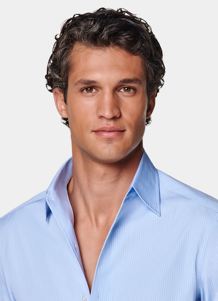 Mid Blue Striped Tailored Fit Shirt