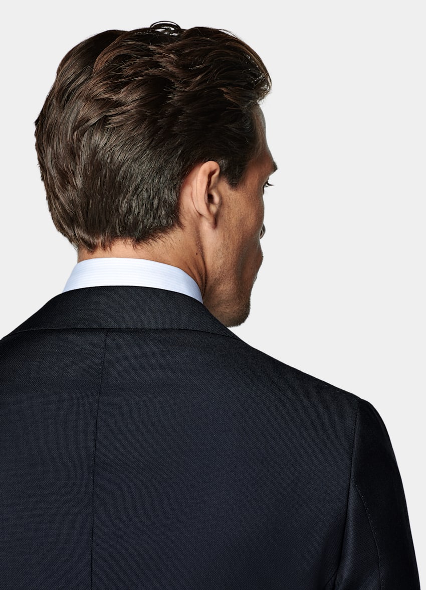 Navy Bird's Eye Tailored Fit Havana Suit Jacket
