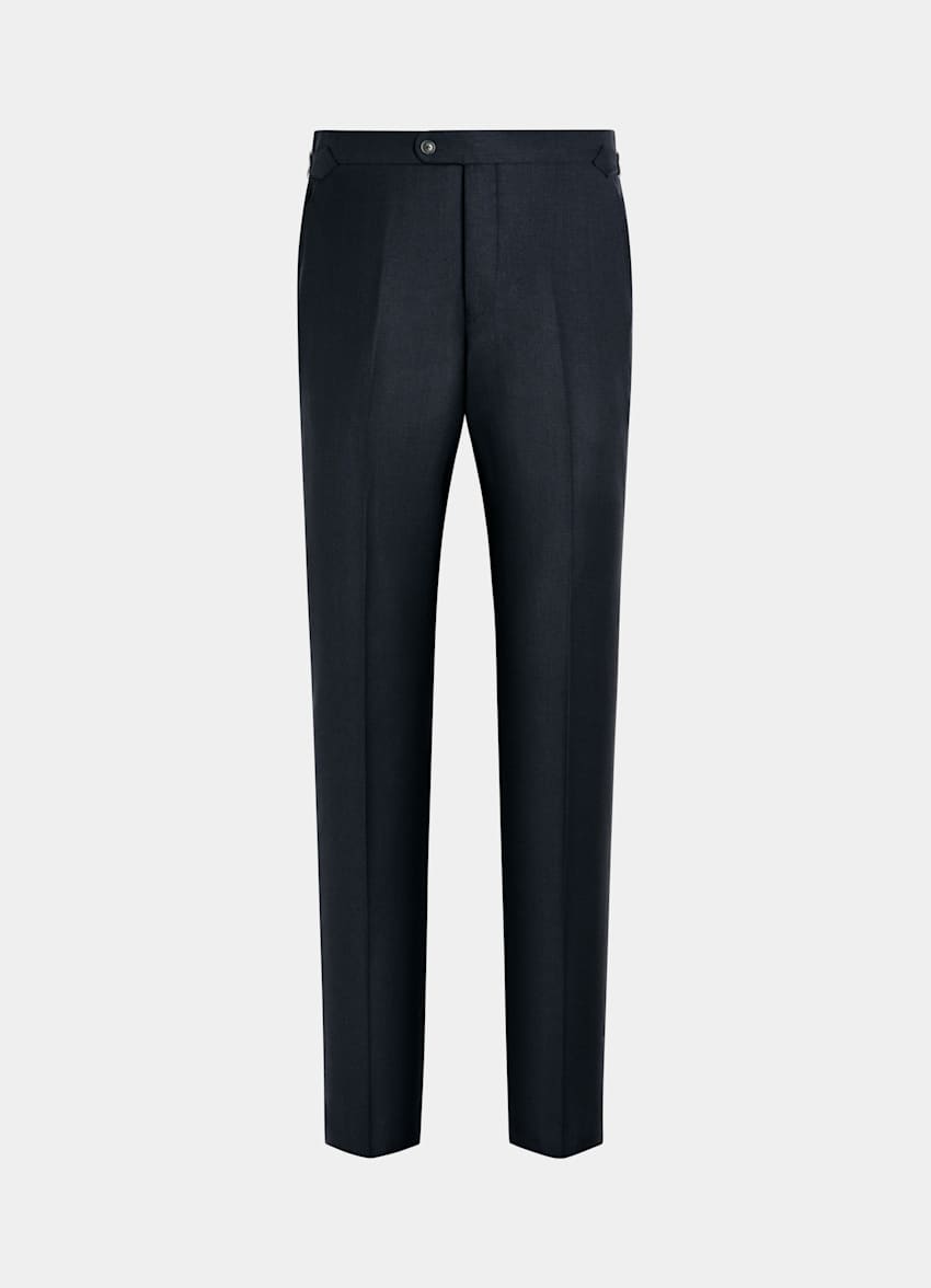 Navy Bird's Eye Slim Leg Straight Suit Pants
