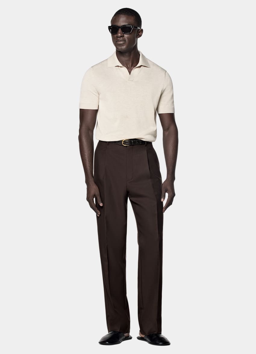 Sand Buttonless Polo