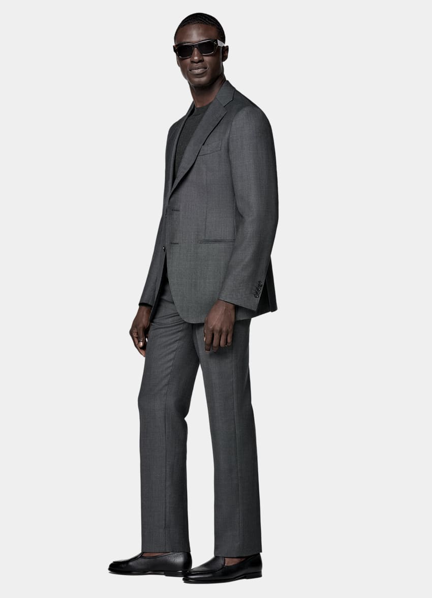 Dark Grey Bird's Eye Tailored Fit Havana Suit Jacket