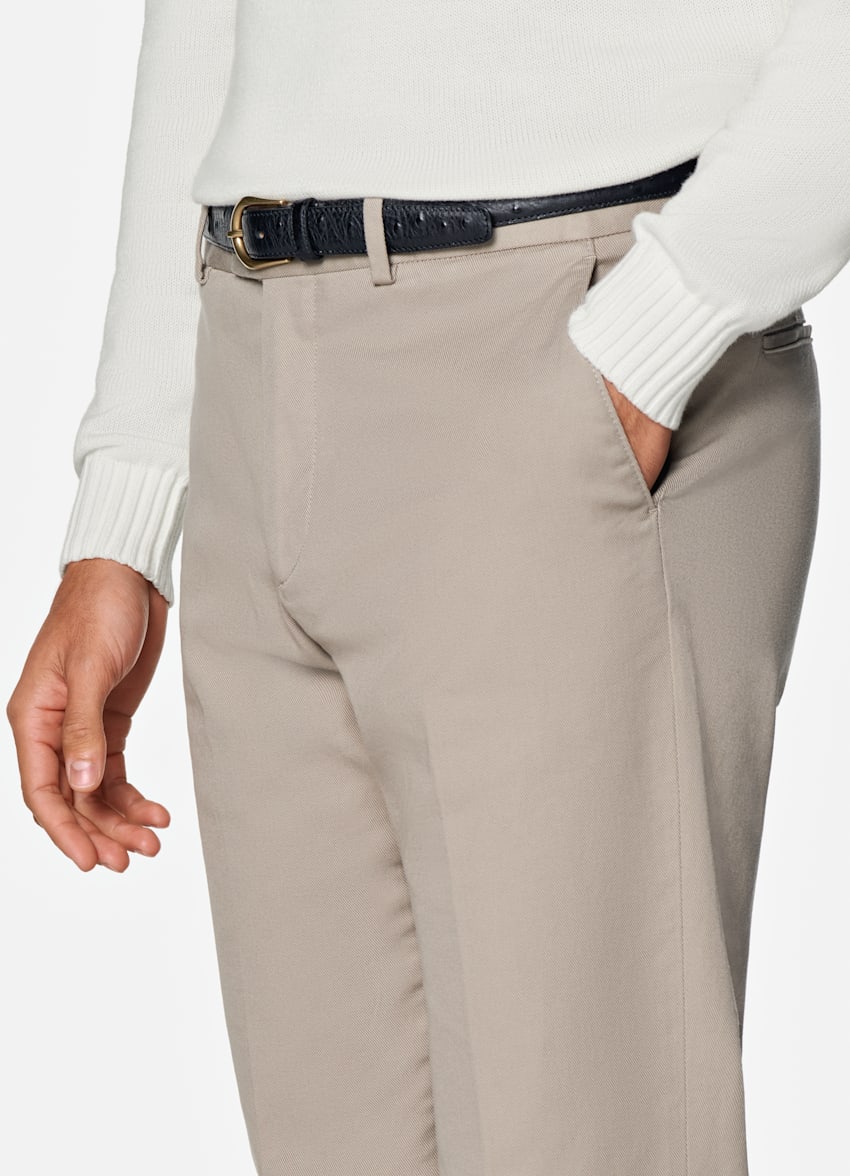 Taupe Slim Leg Straight Chinos