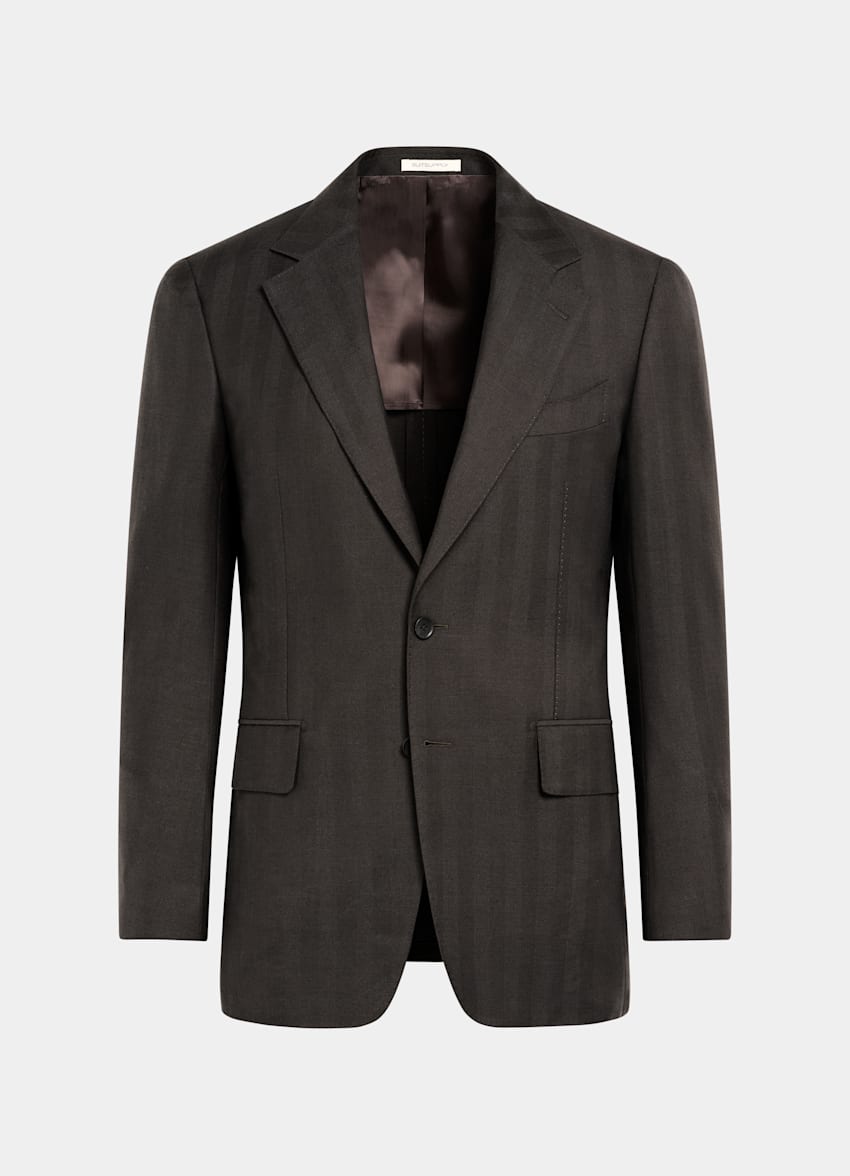 Dark Brown Herringbone Tailored Fit Milano Suit