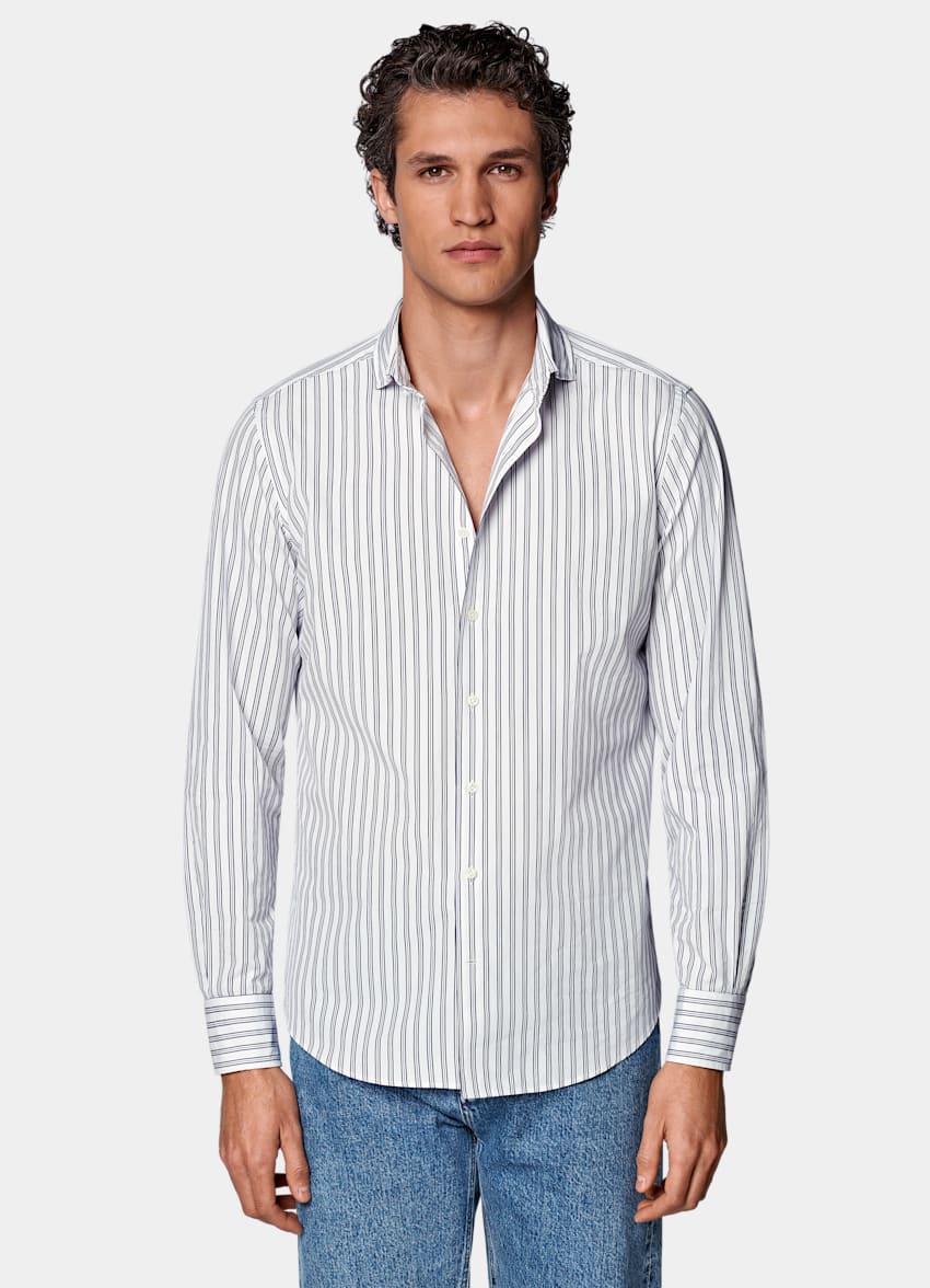 Navy Striped Slim Fit Shirt