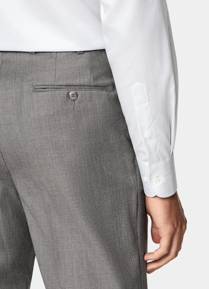 Grey Striped Twill Tailored Fit Shirt