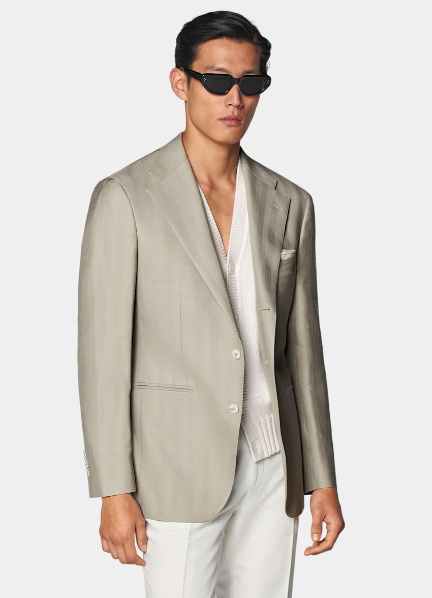 Light Green Herringbone Relaxed Fit Roma Blazer