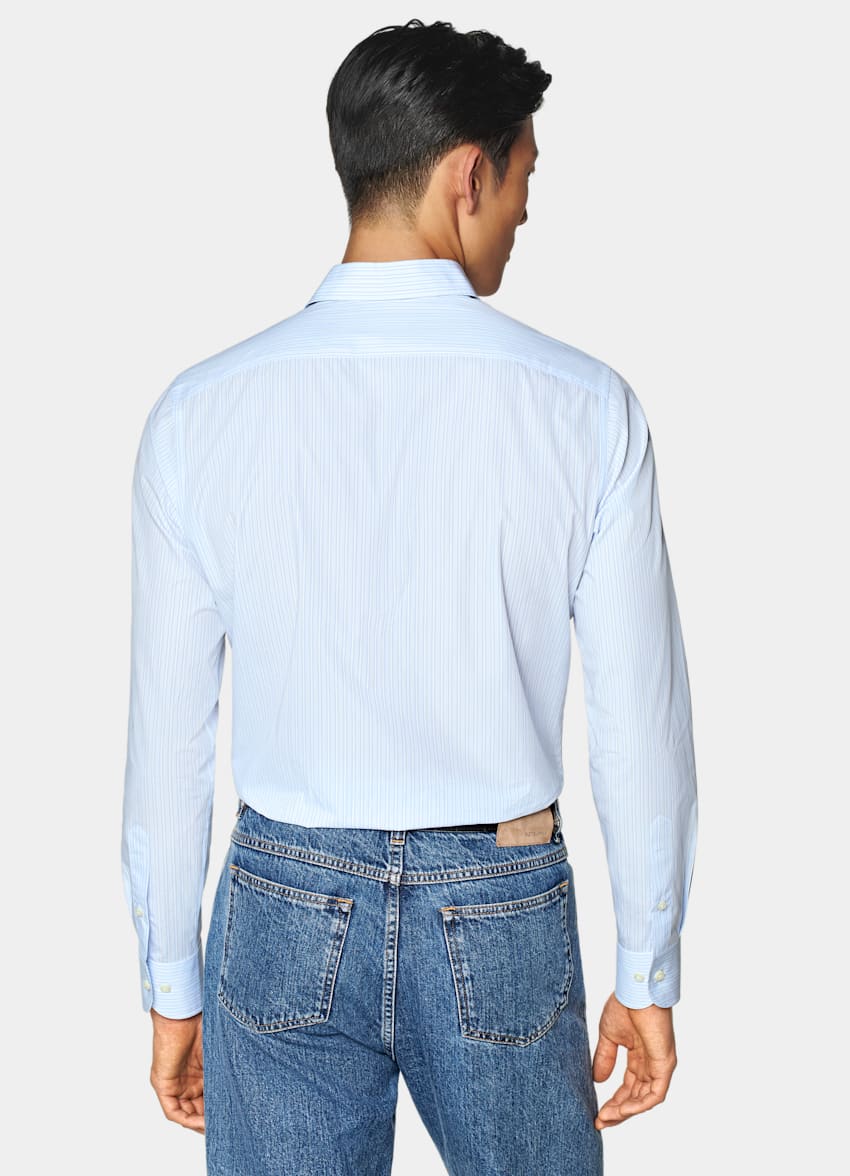Light Blue Striped Classic Collar One Piece Tailored Fit Shirt