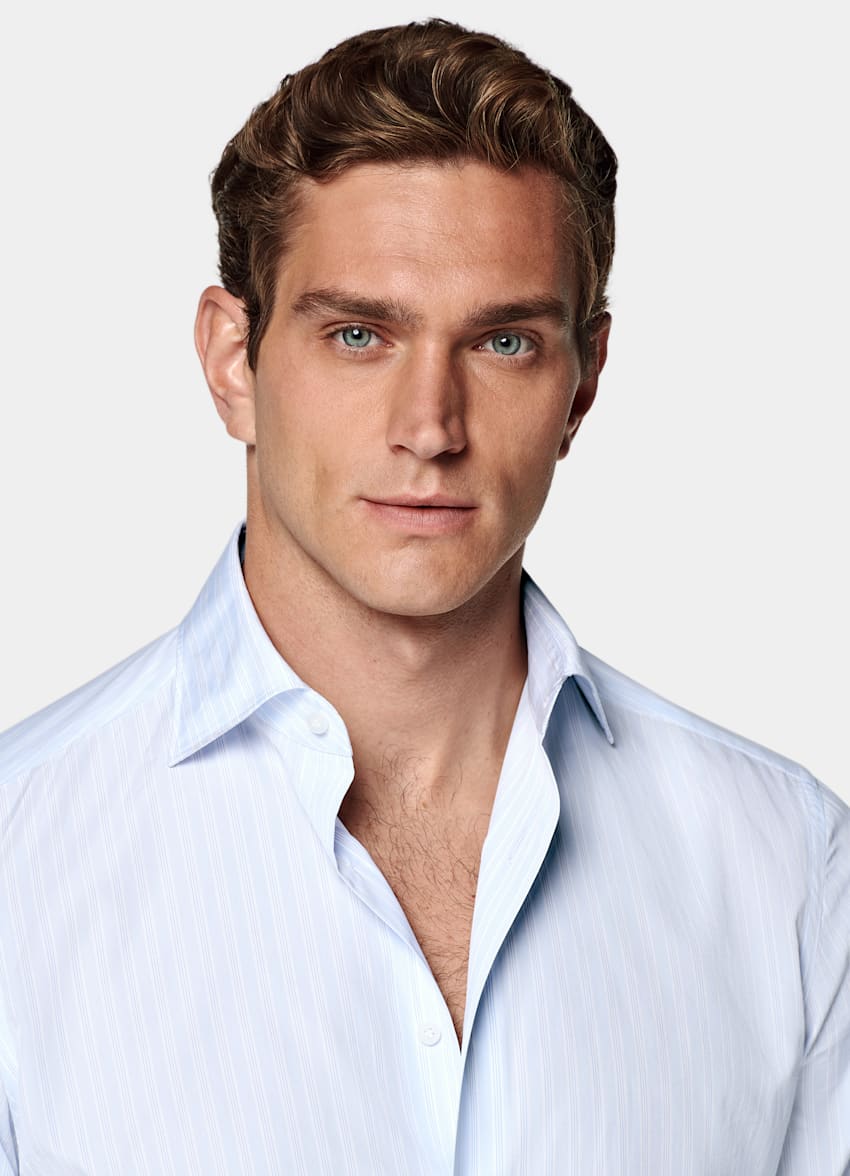 Light Blue Striped Tailored Fit Shirt