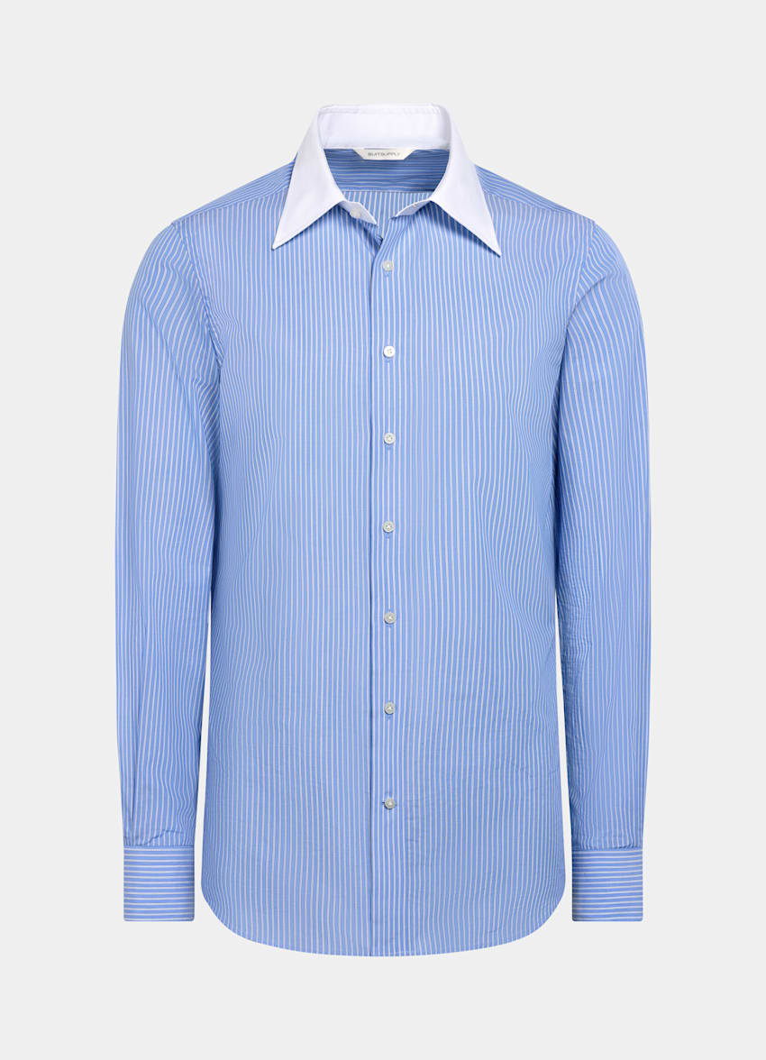 Light Blue Striped Tailored Fit Shirt