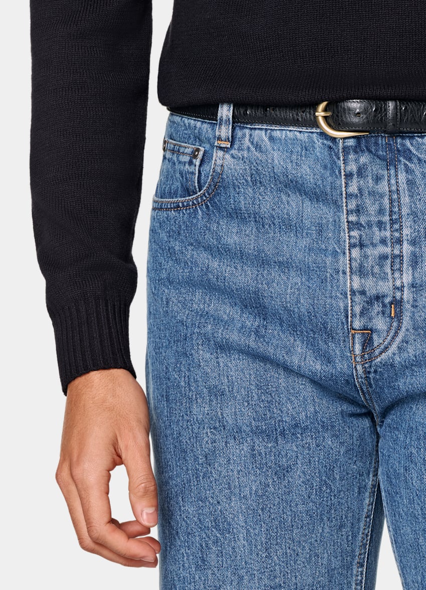 Mid Blue Straight Leg Jeans