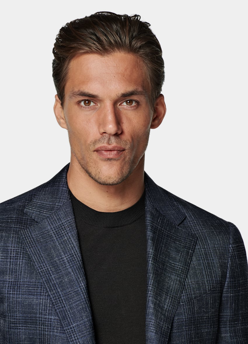 Navy Checked Tailored Fit Havana Blazer