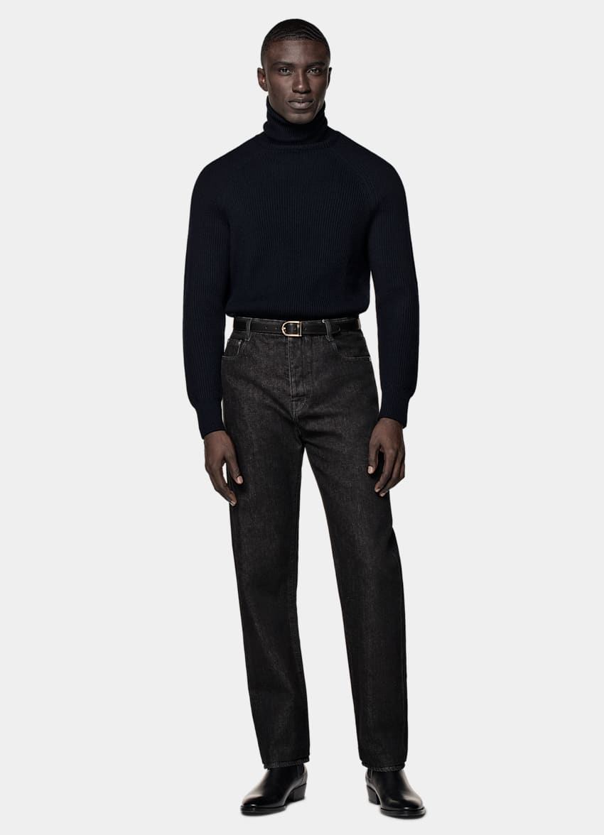 Navy Merino Ribbed Turtleneck