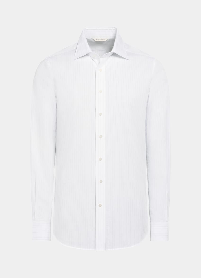 Light Grey Striped Poplin Tailored Fit Shirt