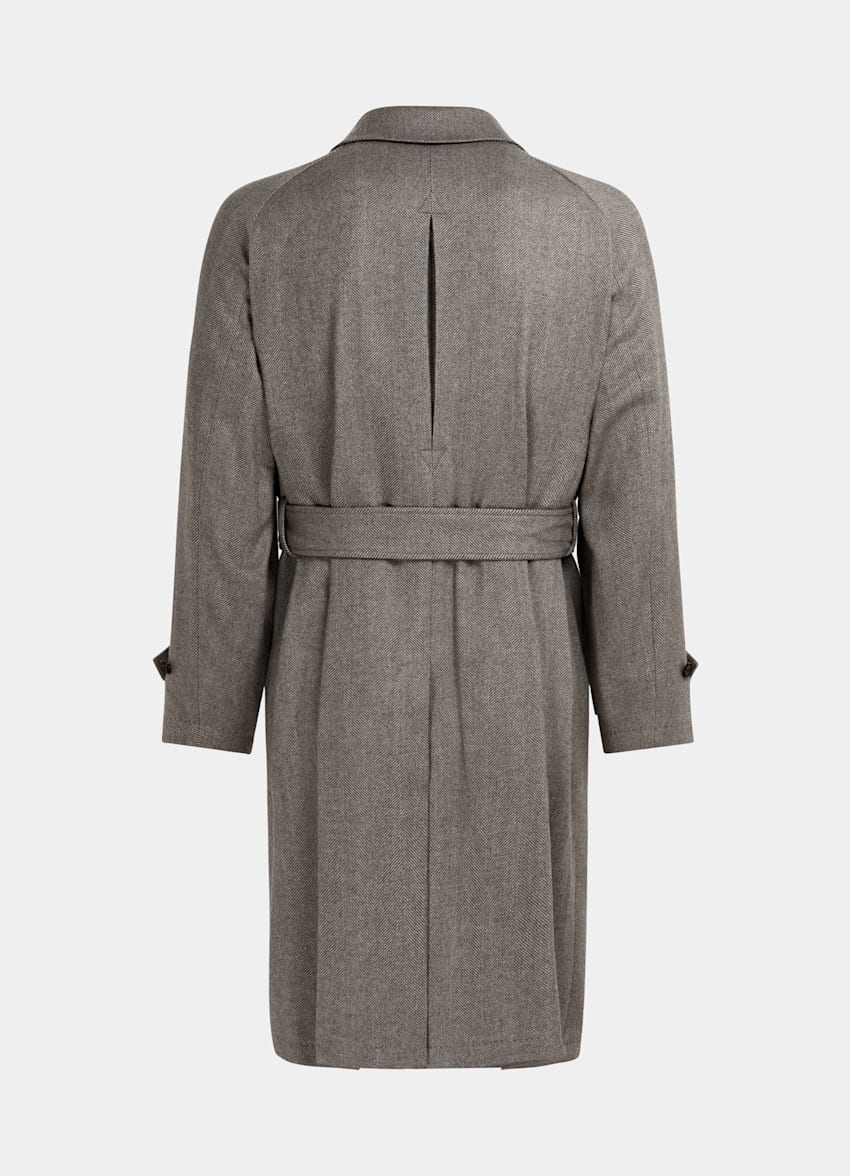 Taupe Herringbone Belted Overcoat