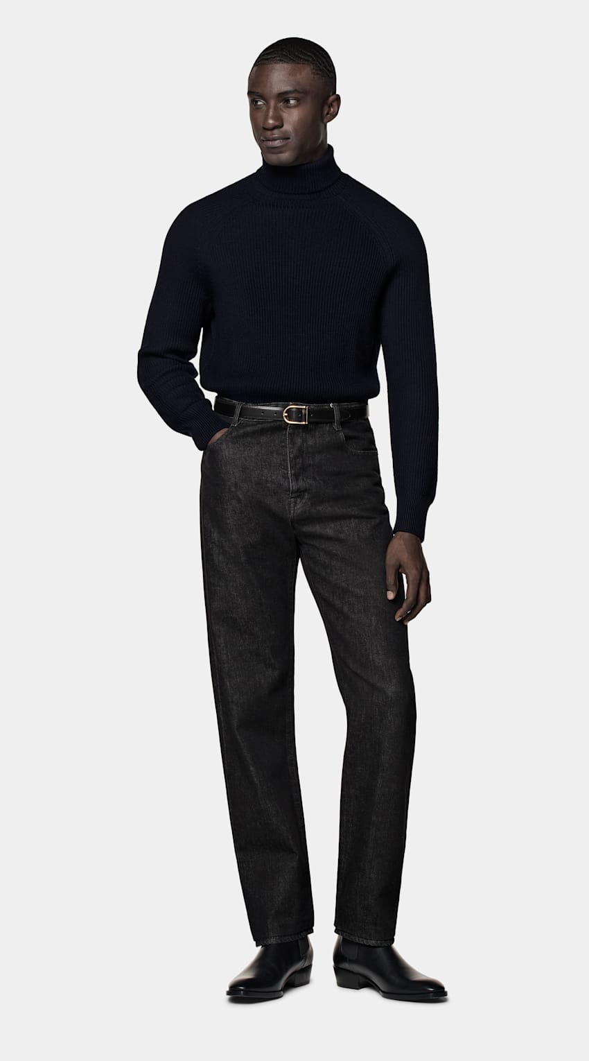 Navy Merino Ribbed Turtleneck