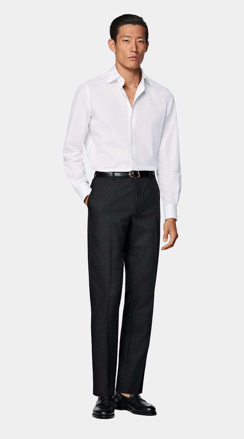 Light Grey Striped Poplin Tailored Fit Shirt