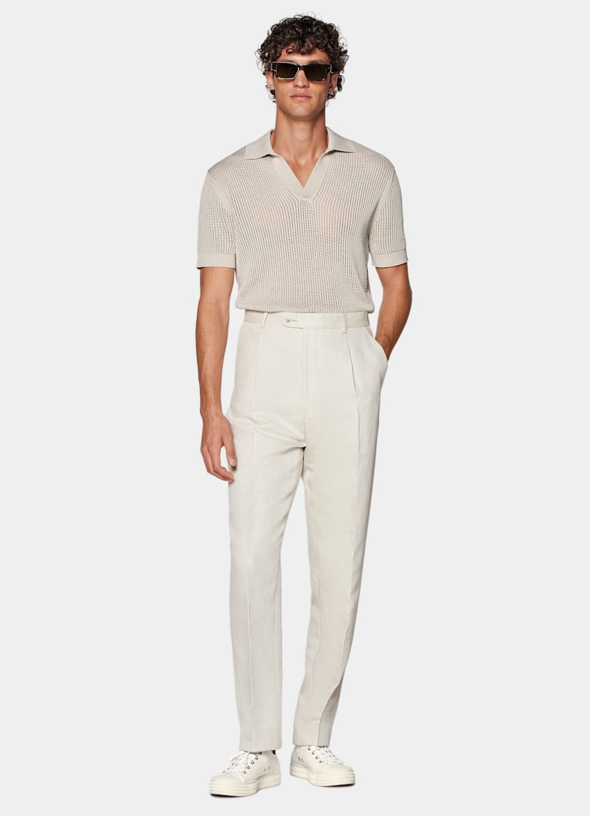 Sand Crochet Buttonless Polo