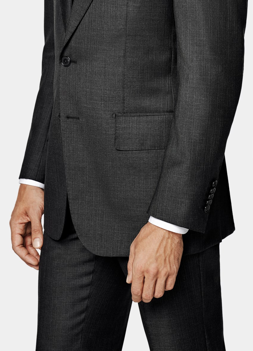 Dark Grey Striped Tailored Fit Milano Suit