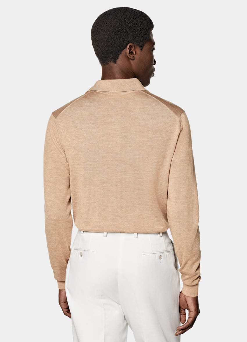 Mid Brown Merino Long Sleeve Polo