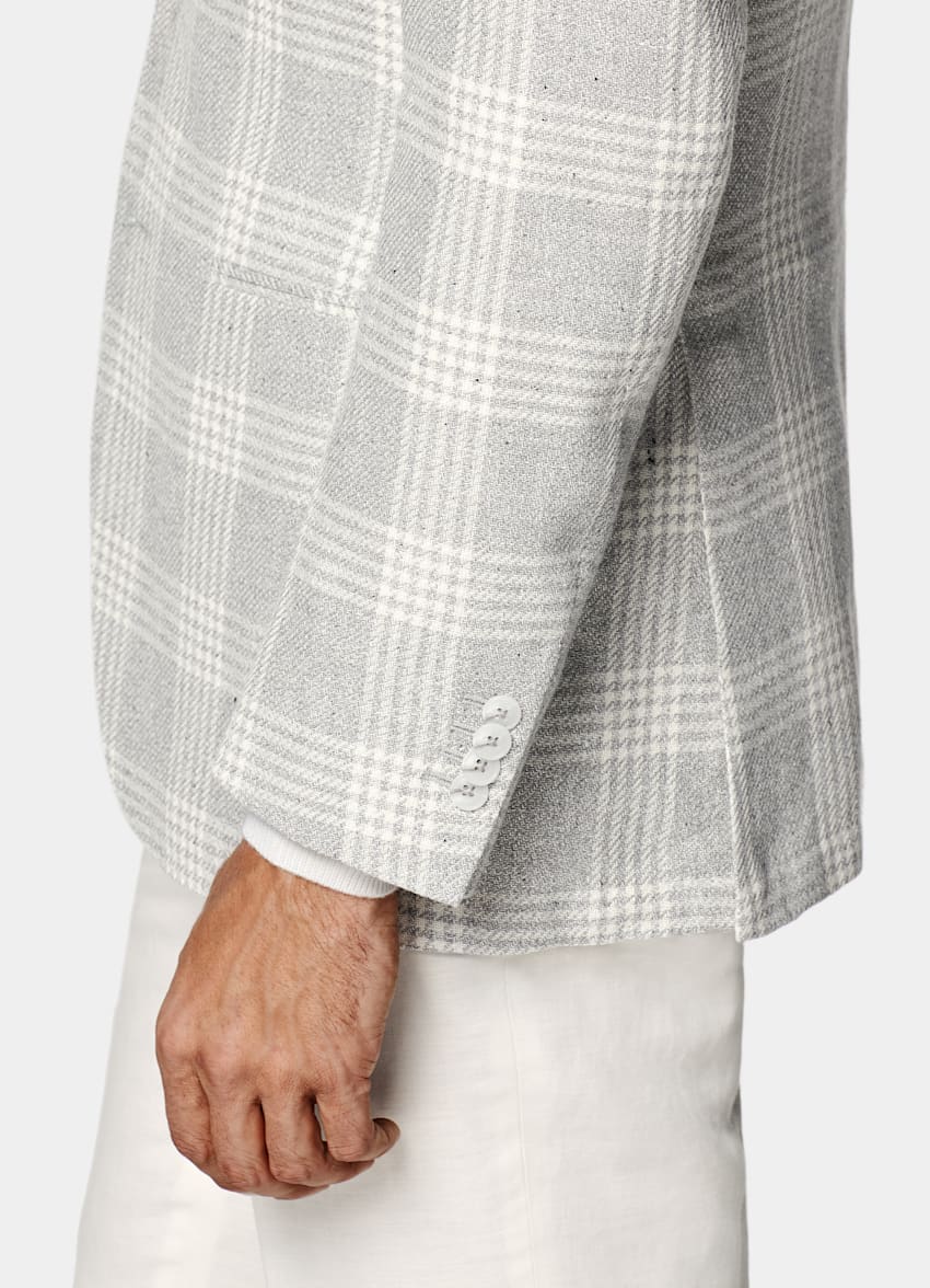 Light Grey Checked Tailored Fit Havana Blazer