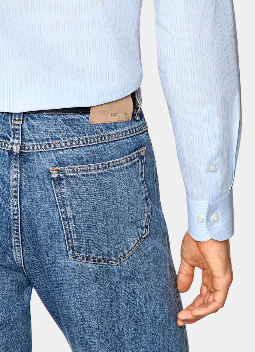 Light Blue Striped Classic Collar One Piece Tailored Fit Shirt